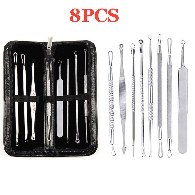 8pcs Blackhead Whitehead Pimple Spot Comedone Extractor Kit Remover Beauty Tool