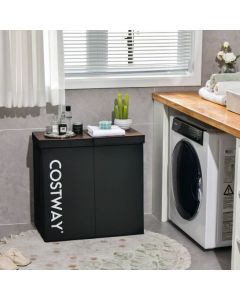 105L Laundry Hamper with Wooden Lid and 2 Sections