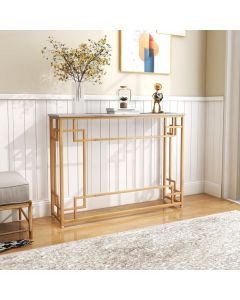 110 cm Console Table Narrow Entryway Table with Geometric Golden Frame