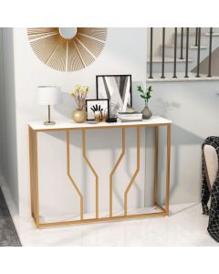 110 cm Gold Console Table Entryway Table with Faux Marble Tabletop