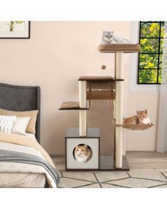 127cm Wood Cat Tree with Hammock and Swing Tunnel