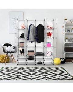 16 Cubes Portable Wardrobe with Open Shelves and Hanging Rods