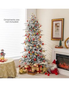 180 cm Artificial Xmas Tree with Flocked Branch Tips Natural Pine Cones Warm White Lights