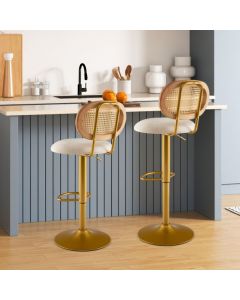 2 PCS Bar Stool with 360°Swivel and Height Adjustable and Rattan Backrest