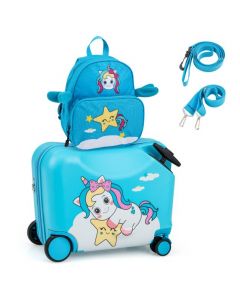 2 Pieces Kids Luggage Set with Spinner Wheels and Anti-Lose Rope