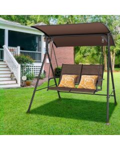 2 Seat Outdoor Porch Swing with Spring Hook and Soft Cushions