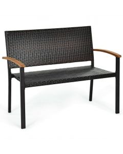 2 Seater Wicker Leisure Loveseat with Acacia Wood Armrests