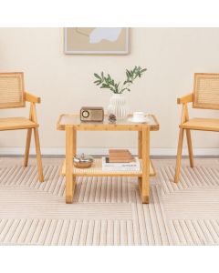 2-tier Compact Bamboo Side Table with PE Rattan Shelf
