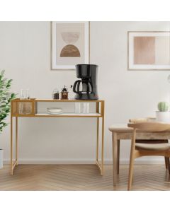 2-Tier Faux Marble Narrow Console Table with Mesh Storage Shelf