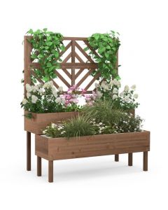 2-Tier Raised Garden Bed with Trellis and Drainage Hole
