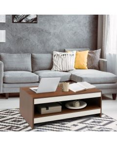 2-Tier Wooden Coffee Table with Storage Shelf for Living Room