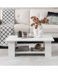 2-Tier Wooden Coffee Table with Storage Shelf and 5 Support Legs