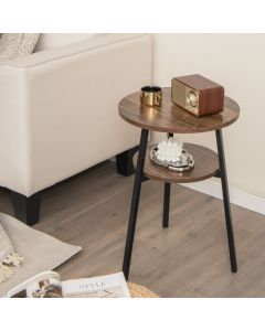 2-Tier Wooden Round Side Table with Storage Shelf