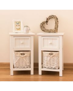 2 Tiers Wood Nightstand with 1 Drawer and 1 Baskets for Home
