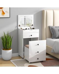 3-in-1 Space Saving Vanity Set with Cushioned Stool and Flip-up Mirror