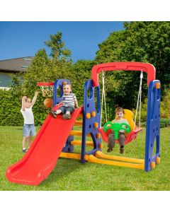 3 in 1 Toddler Slide and Swing Set with Basketball Hoop