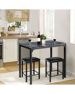 3 Piece Dining Table Set with 2 Faux Leather Backless Stools