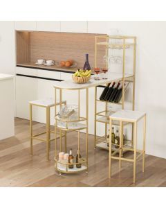 3 Pieces BAr Table Set with Storage Shelves and Glass Holder