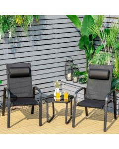 3 Pieces Patio Bistro Set with Coffee Table and 2 Stackable Chairs