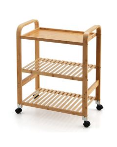 3-Tier Bamboo Rolling Storage Cart with Locking Casters