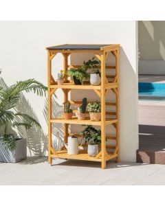137CM 3-Tier Garden Plant Stand with Weatherproof Asphalt Roof