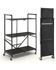 3-Tier Heavy-Duty Steel Rack with 2 Lockable Casters