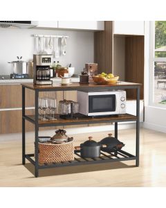 3-Tier Kitchen Shelf with Large Worktop and Metal Frame and Adjustable Pads-Rustic Brown