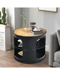 3-Tier Round End Table with Storage Shelves for Living Room