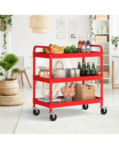 3-Tier Tool Trolley with 2 U-Handles and Lockable Wheels