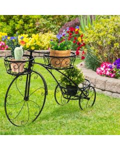 3-Tier Tricycle Plant Stand with 3 Baskets and Decorative Wheels