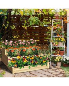 3-Tier Wooden Raised Garden Bed for Patio Yard Lawn Greenhouse