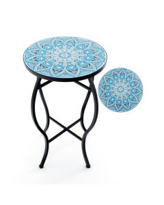 35 cm Round Patio End Table with Ceramic Tile Top