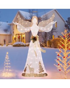 3D Lighted Outdoor Christmas Angel with Lights Halo Bow Ground Stakes