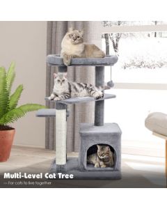 4-Layer Cat Tree with Scratching Posts Cat Condo Dangling Ball