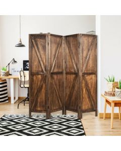 4 Panel Folding Room Divider with V-Shaped Pattern