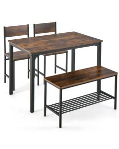 4-Piece Dining Table Set with Storage Shelf and Metal Frame