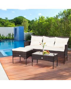 4 Seater Rattan Garden Furniture Set with Cushioned Sofa