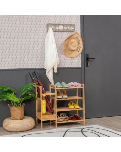 4 Shelved Bamboo Shoe Rack with Umbrella Stand