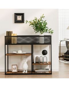 4-Tier Console Table with Wire Basket and Storage Shelves
