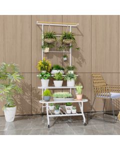 4-Tier Hanging Plant Stand with Hanging Bar and Trellis