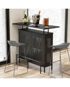 4-Tier Home Bar Unit with 2 Wine Storage Shelves and 6 Stemware Holders-Black