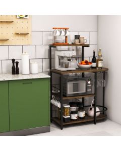 4-Tier Kitchen Bakers Rack with 6 S-Hooks and Stemware Racks