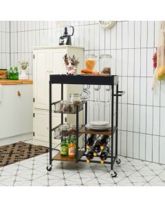 4-Tier Kitchen Serving Trolley with Wine Rack and Glass Holder