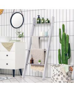 4-Tier Wooden Wall Leaning Ladder Shelf for Bathroom Living Room