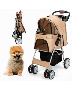 4-Wheel Folding Pet Stroller with Storage Basket and Adjustable Canopy