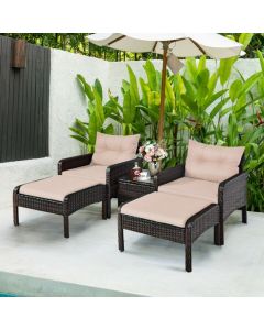 5 Pcs Rattan Sofa Cushioned Wicker Lounge Set