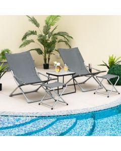 5 Piece Patio Sling Chair Set with Ottoman and Coffee Table