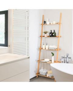 5 Tier Bamboo Ladder Shelf with Raised Baffle for Living Room