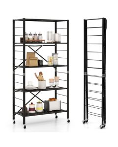 5-Tier Folding Storage Shelves with Adjustable Shelves and Wheels