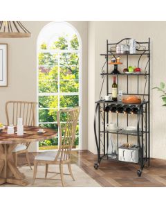 5-Tier Freestanding Baker's Rack with Wine Rack and Adjustable Foot Pads
